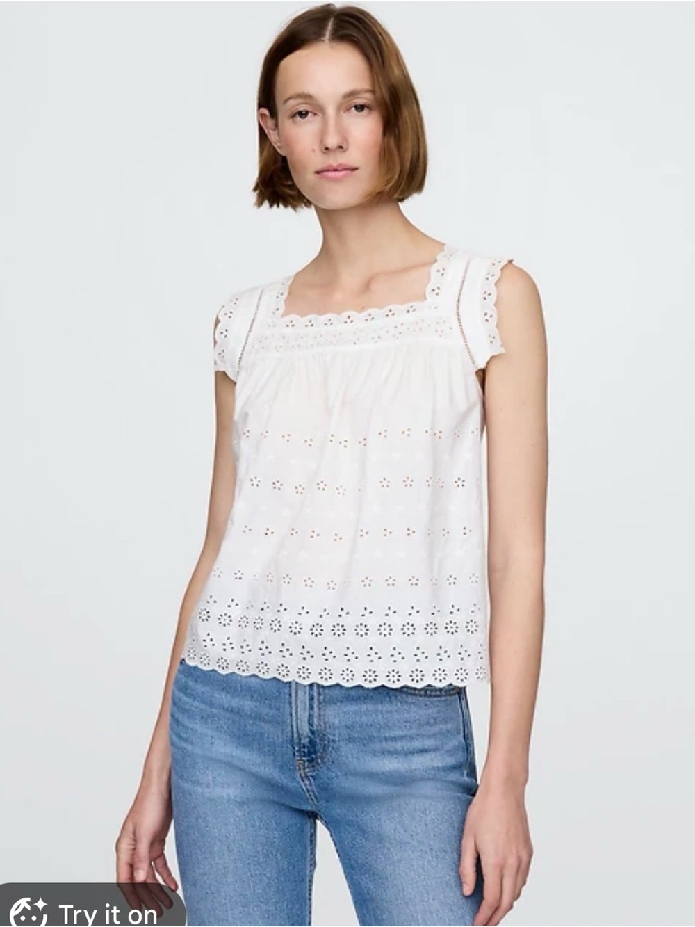 Gap xDOEN Eyelet White Cotton Top Embroidered, Small